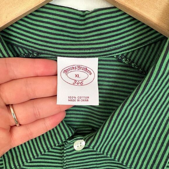 Brooks Brothers 346 Men’s Green and Navy Stripe Embroidered Gold Floss, Sheep, N - Picture 7 of 9